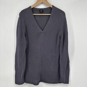 Vintage 90s Eileen Fisher Sweater Womens Size M Open Knit Cotton V Neck Gray